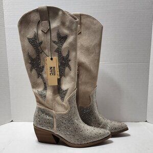 New Madden NYC Tall Embroidered Western Boots w/Stones Sparkle - Glitter Size 10